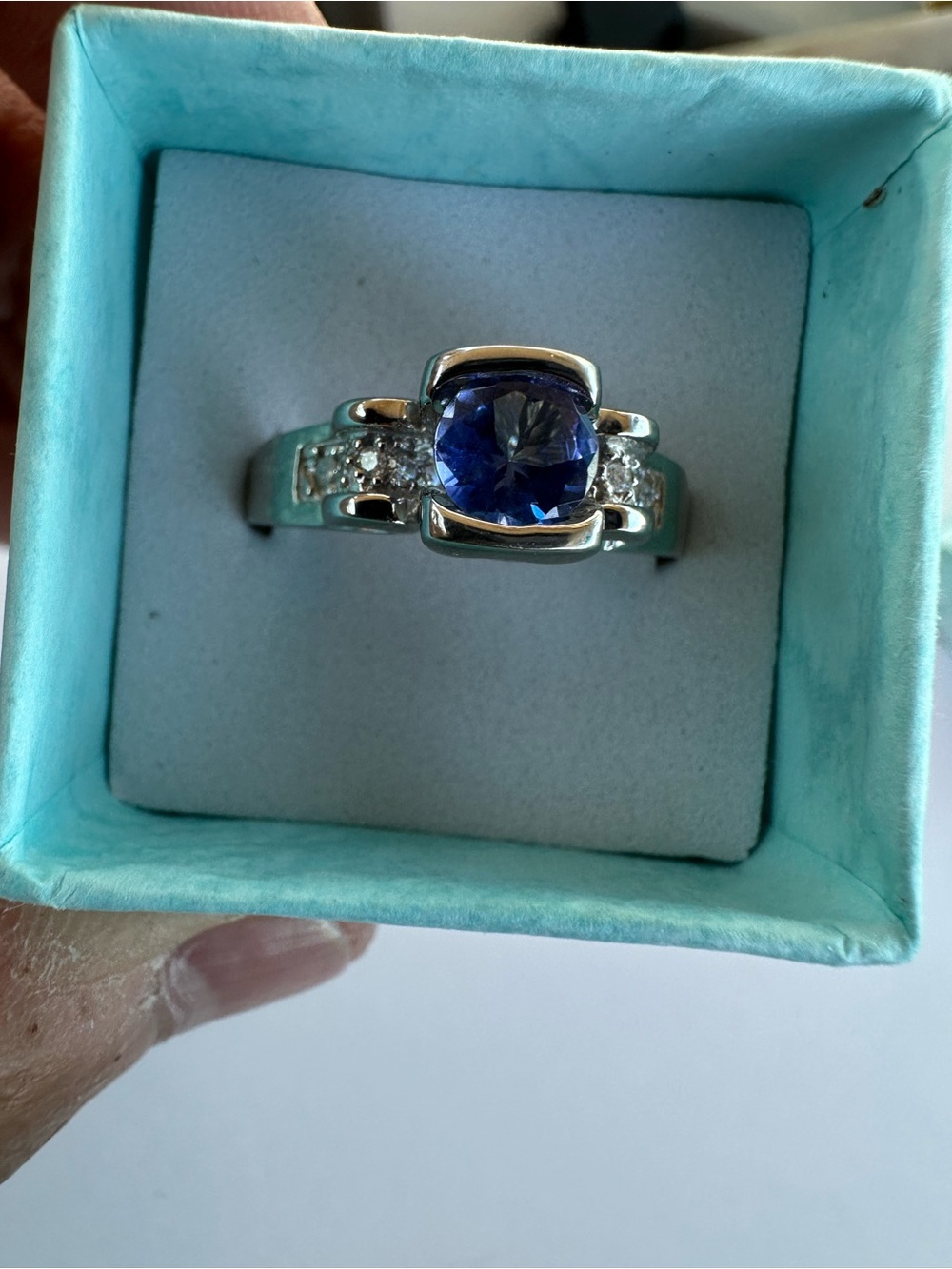 14k White Gold Tanzanite and Diamond Ring